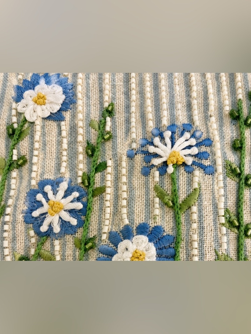 Hand-Embroidered Blue Daisy Bath Mat - Picture 4 of 7